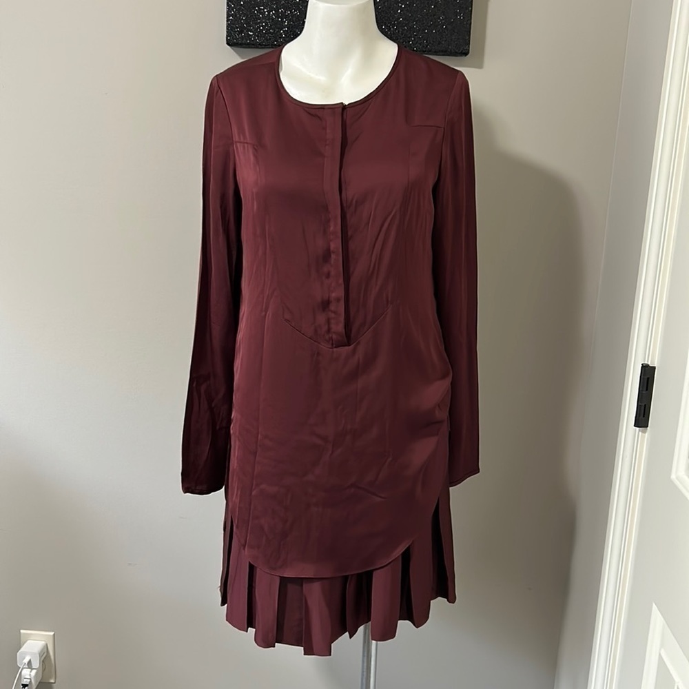 VERONICA BEARD Silk Chiffon Dress Burgundy Layered Button Front Sz 1 or XS